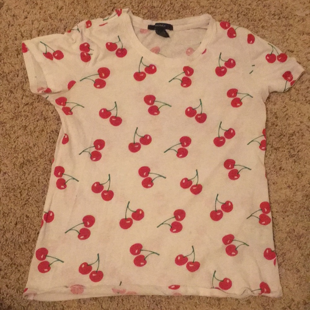 white t-shirt with cherry pattern